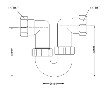 Preview: Technische Zeichnung Leitungssiphon Eingang beidseitig 32, kann bei einer Leitung mit Außendurchmesser 32 mm verwendet werden